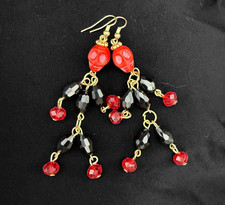 Skull red and black beads Halloween earring