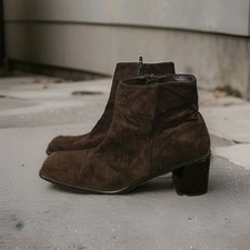 Vintage 90s Brown Suede Leather Block Heel Ankle Boots by Merona Size 8