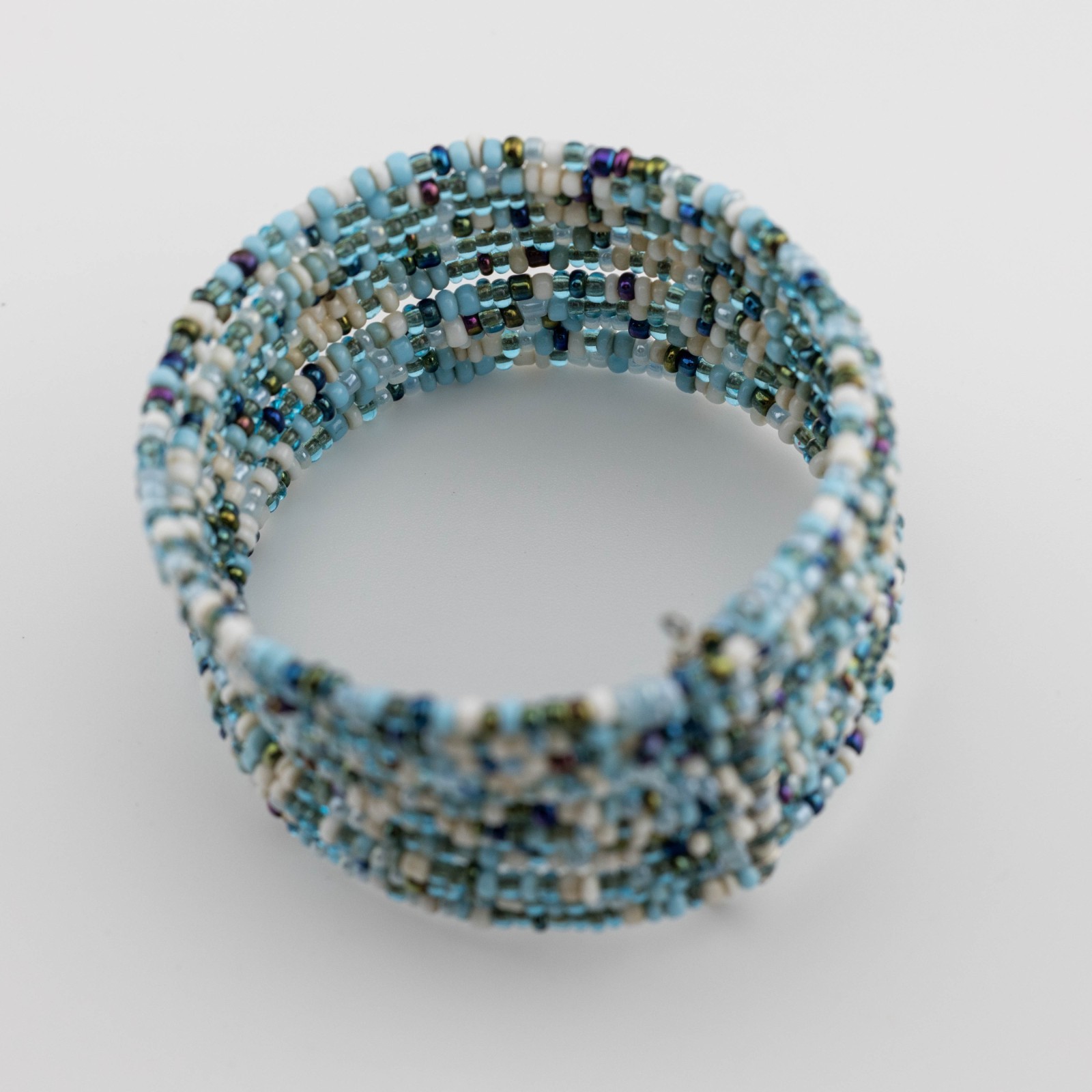 Handmade Bracelet Memory Wire Cuff Turquoise Whit… - image 6