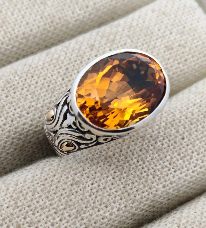 BJC Samuel Benham Sterling Silver 18K Gold & Oval Citrine Balinese Ring Size 10