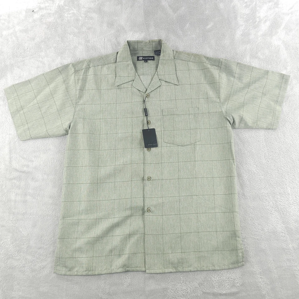 Camisa Montique Para Hombres Grande Verde Abeto Manga Corta Abotonada Campamento Informal Nueva Foto 2 de 4