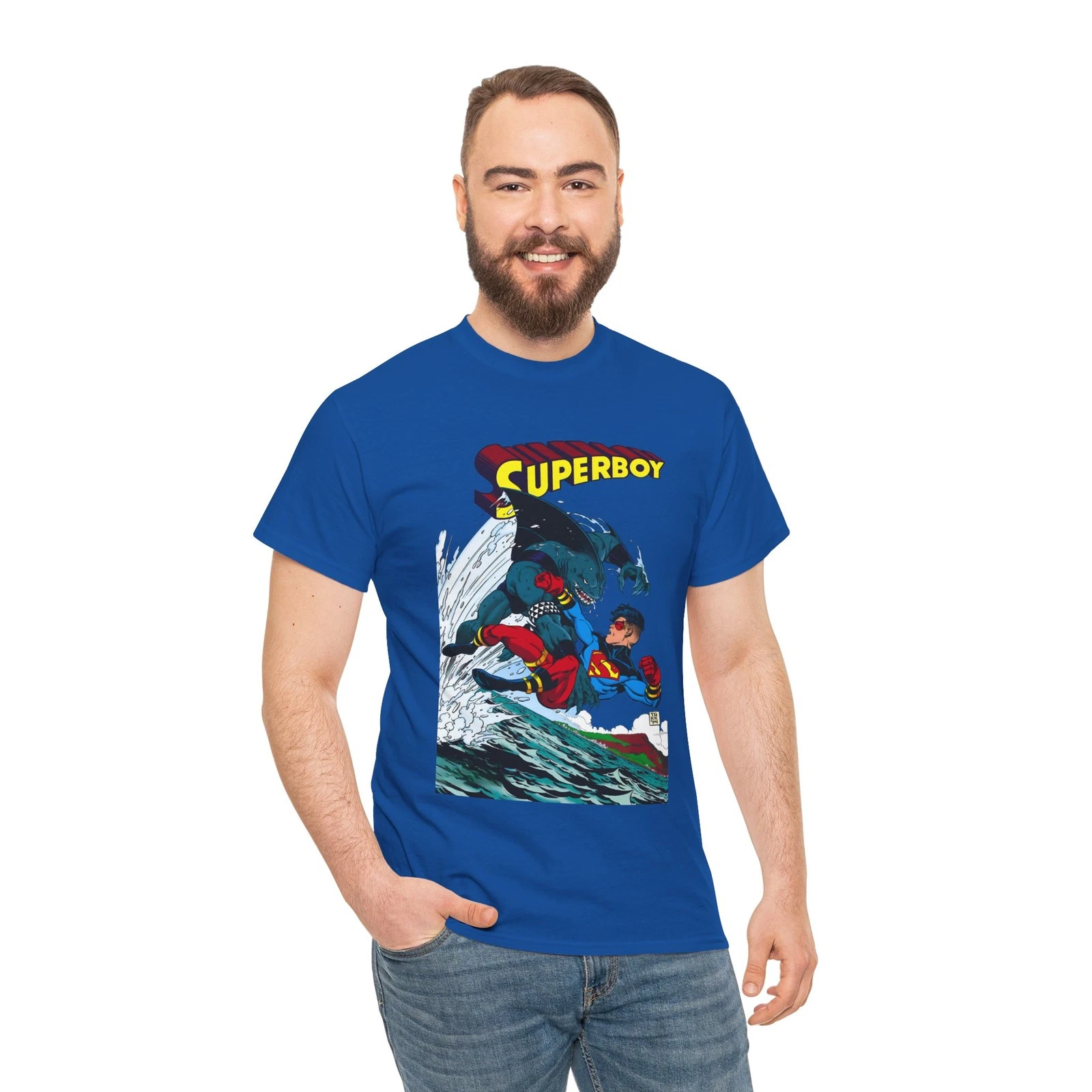 Superboy Vs King Shark T-Shirt - Tom Grummett Art - Superman Family - DC Comics