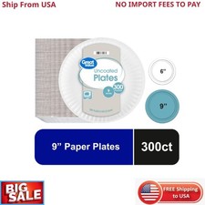 Great Value Uncoated Paper Plates, 9 Inch, White, 300 Count New