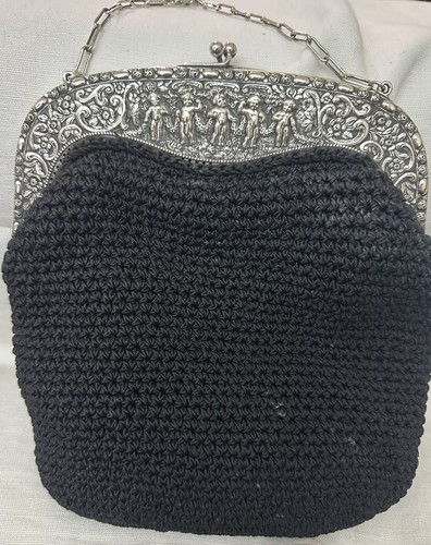 GORGEOUS SILK GROSS AND SILVER FULL OF PUTINS BIG PURSE c1950 - Picture 7 of 9