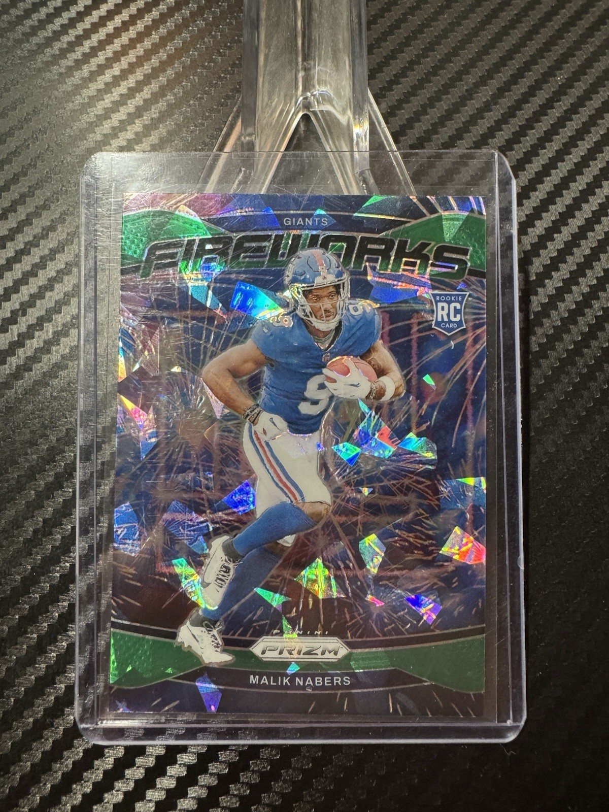 2024 Panini Prizm Malik Nabers Rookie Green Cracked Ice Fireworks 21 Giants
