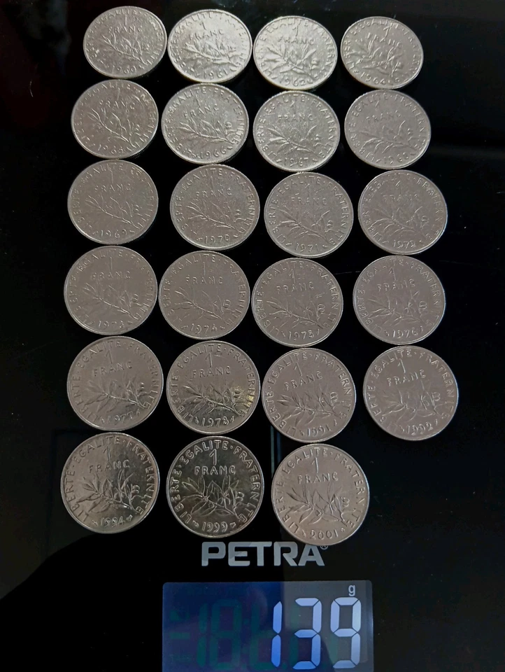Lot pièces France 1 Franc Semeuse, période 1901-1999, non expertisé - Photo 1/4