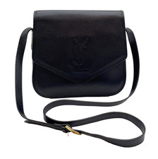 Auth Yves Saint Laurent YSL Logo Leather Black Flap Shoulder Bag NS051444