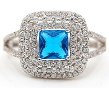 3CT Blue Topaz White Topaz 925 Solid Sterling Silver Ring Sz 9 NB2-1
