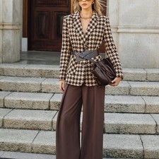 Commense Houndstooth Belted Blazer