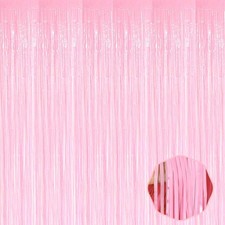3 Pack Macaron Pink Foil Fringe Curtain Backdrop 3.28x8.2 Ft Metallic Tinsel