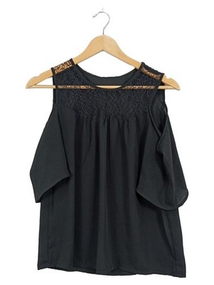 Jacqueline de Yong Damen Top Spitze Cut-Outs Schwarz Gr. XS/34