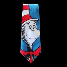 Dr. Seuss Cat in the Hat Blue Polyester Novelty Tie Adult Standard Necktie