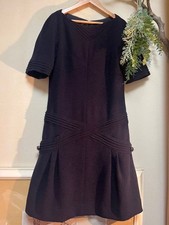 CHANEL Gripoix Wool Dress Dark Navy Silk Lined France Elegant Rare SR2199
