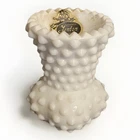 Vintage Fenton White Milk Glass Hobnail Toothpick Holder With Sticker Label