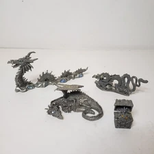 Lot Of 4 Vintage Pewter Dragons Rawcliffe Partha Figurine Seadragon Treasure
