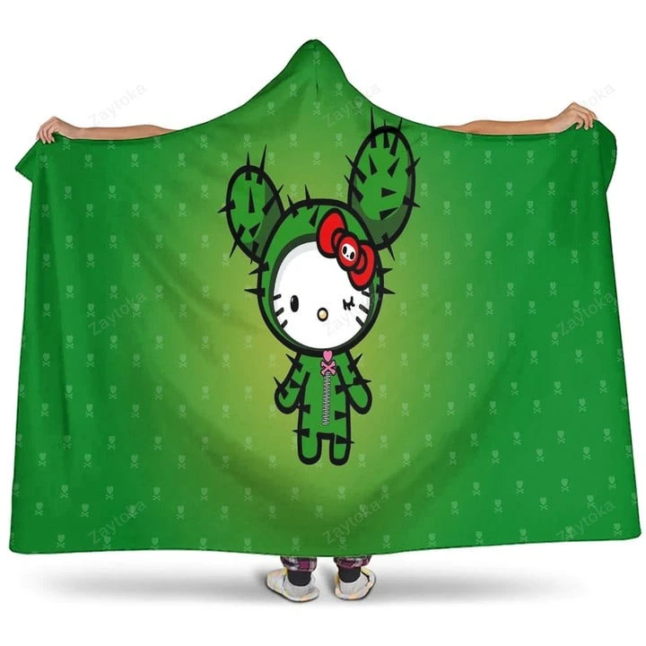Hello Cat Full Print Hooded Blanket