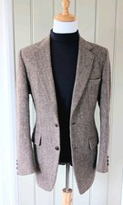 Vintage Harris Tweed Handwoven Scottish Wool Blazer Brown Herringbone USA 40R