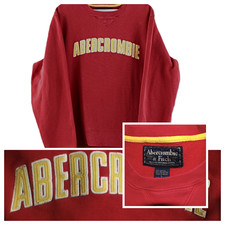 Y2K Abercrombie  Fitch Sweatshirt L Crewneck Red 3-D Yellow Raised Letters Vtg