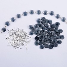 100pcs 14mm 2Holes Grey Crystal Chandelier Prism Faceted Octagon Beads  100 Pins