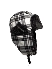 Women's Trapper Hat  Faux Fur, Plaid, Black & White