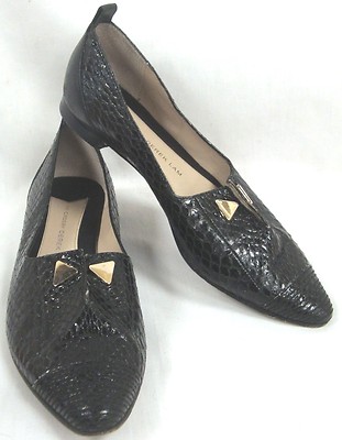 10 CROSBY DEREK LAM SIZE 6 BLACK SNAKE LEATHER FLATS NWOT