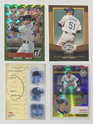 Lot of 4 ICHIRO Cards Elite Dominators /999 Triple Threads /625 Topps Prism HOTO