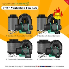 Mars Hydro 4" 6" Ventilation Inline Fan Carbon Filter Duct Kit for Grow Tent