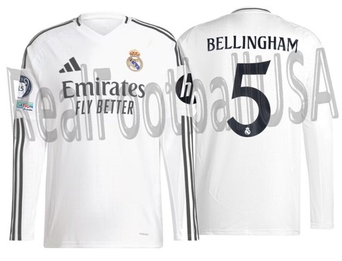 ADIDAS BELLINGHAM REAL MADRID CHAMPIONS LEAGUE LONG SLEEVE HOME JERSEY 2024/25