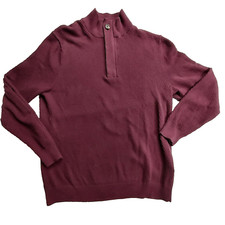 Tasso Elba Mens Large Pullover Cable Knit Sweater 1/4 Zip Red Long Sleeve