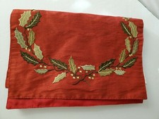 Table Runner Embroidered Holly Red Green  Gold Lined Christmas Hobby Lobby