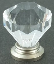 1-1/16" Small Diamond Cut Acrylic Knob Satin Nickel Base