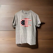 Champion Big C Flag Script Logo Mens T-Shirt Gray Short Sleeve Size S