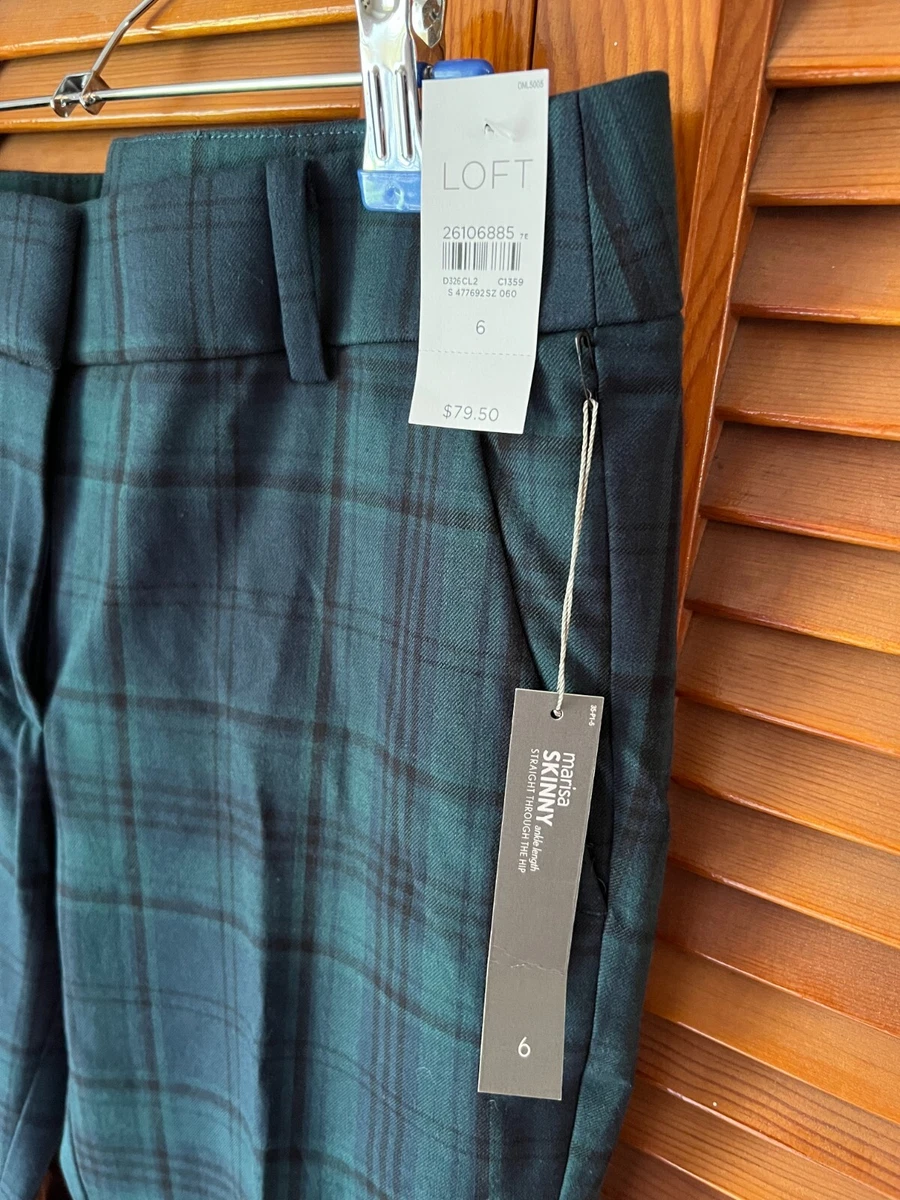 NWT LOFT Marisa Navy Blue Green Tartan Plaid Taper Ankle Trouser Pants Size 6