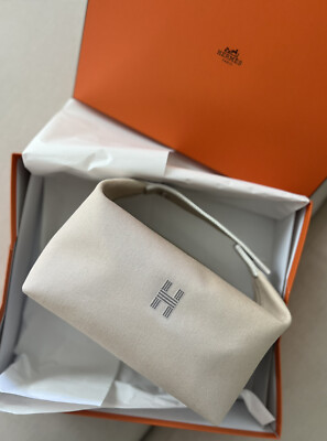 100% Authentic NIB Hermes Bride-a-Brac Neutral Beige Beach Pouch Bag PM Small