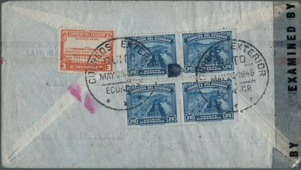 1945 Pan Am Airmail Cover Quito Ecuador to Prague via New York & London