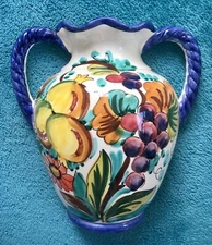 Waccamaw Wall Pocket Vase, Hand-Painted Fruits And Flowers, Made In Italy
