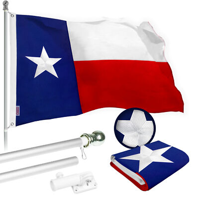 Flag Pole 5FT Silver & Texas Flag 2.5x4FT Combo Embroider Spun Poly by G128