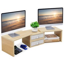 Dual Monitor Stand Riser with Drawer,Length and Angle Adjustable Rise,TV Stand