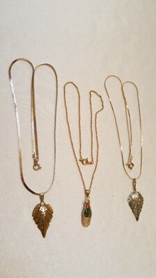 3 Beautiful Goldtone Necklace & Unique & Different Pendants Used Good.
