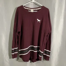 Victoria Secret Love Pink 86 LS Jersey Top Sz L Burgundy