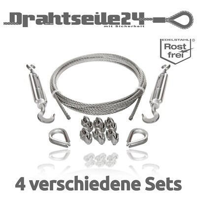 Edelstahlseil Set mit Seilklemmen, Drahtseilspanner und Kauschen Edelstahl V4A