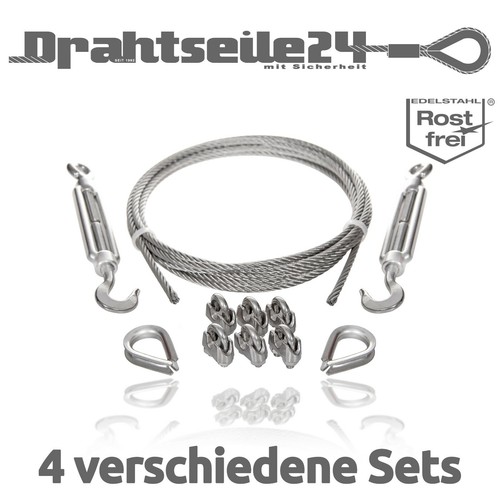 Edelstahl Drahtseil Set 3mm - 5m Mit Klemmen & Kauschen Für Garten & Industrie