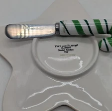 Fitz and Floyd Santa's Kitchen Star Cookie Snack Plate W/ Candy Cane Spreader