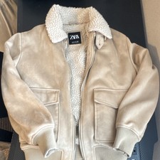 ZARA Unisex Kids Sherpa Lined Suede Jacket Beige Long Sleeve Size 11-12