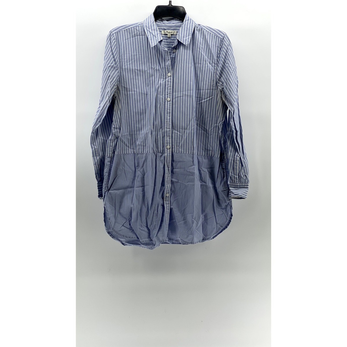 MADEWELL Women's Blue-White Striped Button-Up Boyfriend Tunic Top SZ M