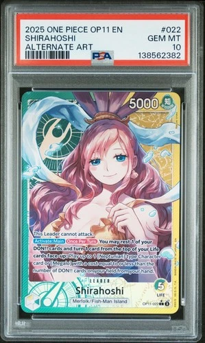 2025 ONE PIECE OP11-A FIST OF DIVINE SPEED ALTERNATE ART #022 SHIRAHOSHI PSA 10