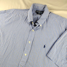 Polo Ralph Lauren Blake Short Sleeve Button Shirt Men's Large Blue Plaid Casual
