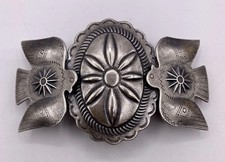 Exceptional Vintage 3.75" Long Silver Tone CONCHO BARRETTE with 3D THUNDERBIRDS