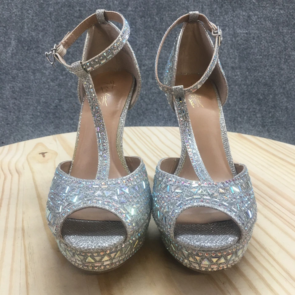 NUEVO Vestido de salón Thalia Sodi Tacones para mujer 8,5 M Chace Correa al tobillo Punta abierta Plateado Foto 4 de 4