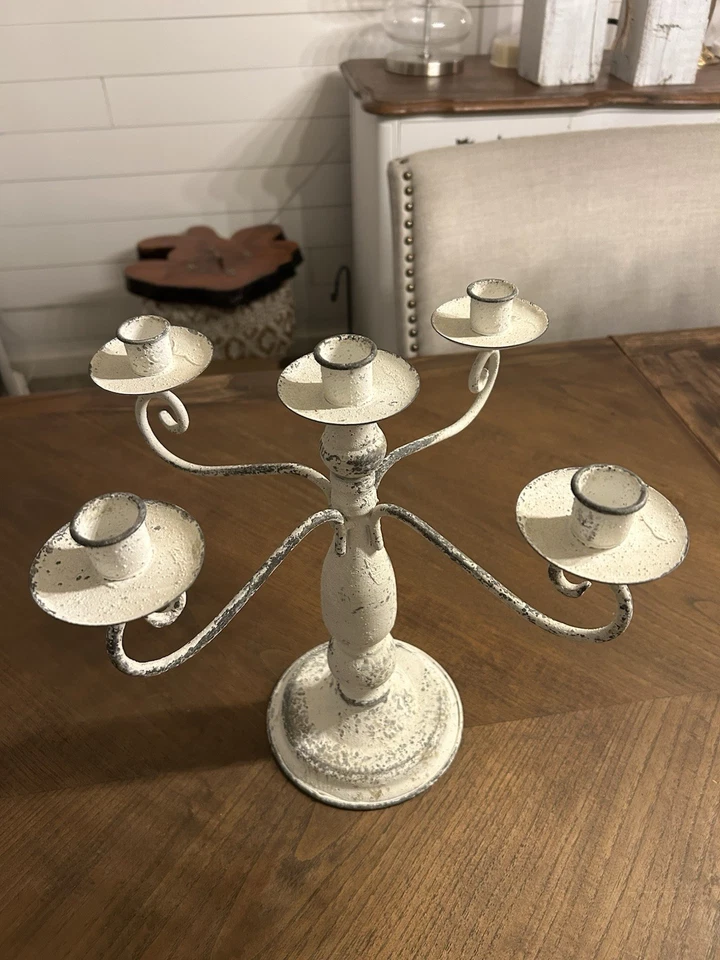 Candelabro Casa Rural Blanco Envejecido Rústico Foto 2 de 4